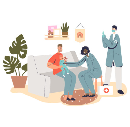 professional family doctors pediatrician visit little kid patient at home
